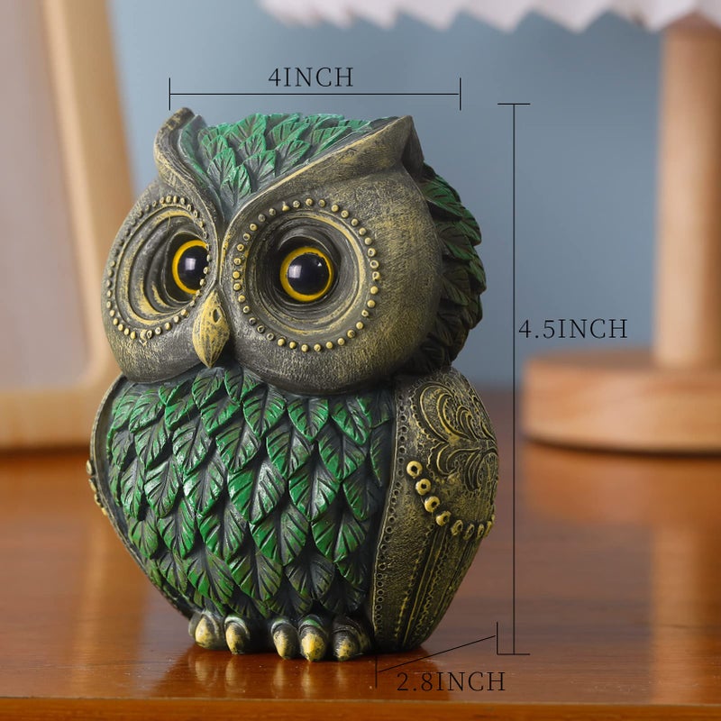 Artpaul Owl Decorations for Home Small Owl Decor Figurines Shelf Decor Home Office Living Room Decorations Birthday Gifts (Green) - Image 3